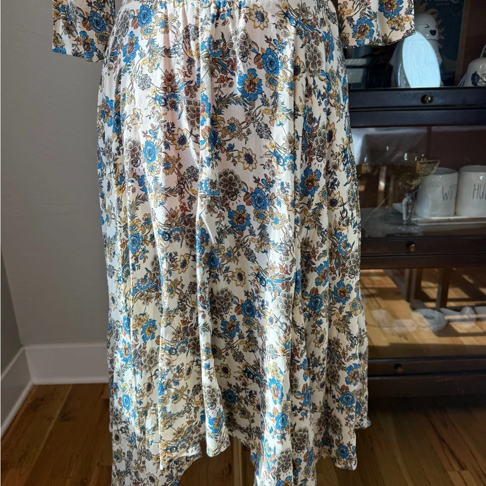 Desigual Blue and Cream Floral Smocked Waist Boho Dress Size S - Picture 8 of 11